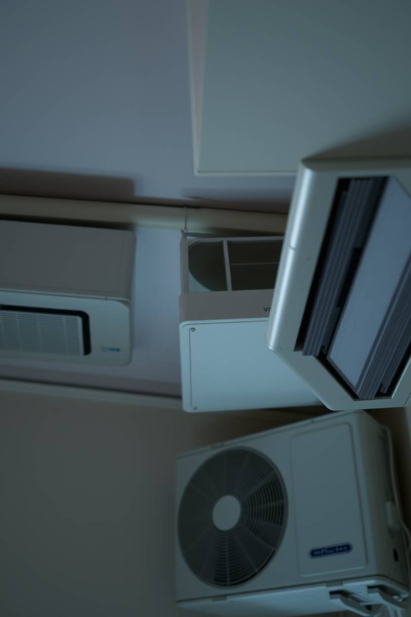 gentle soft light long exposure photography of air conditioning and indoor air quality systems, with diffused shadows and subtle illumination
